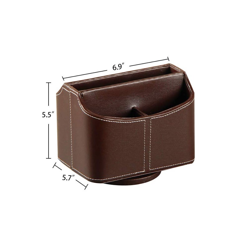 PUSU Remote Control Holder PU Leather 360 Degrees Rotatable Desktop Supply Organizer Storage Box for Controllers Media Stationery Nightstand TV Caddy E-reader iPad Phone Pen/Pencil Cosmetic(Brown) - Image 3
